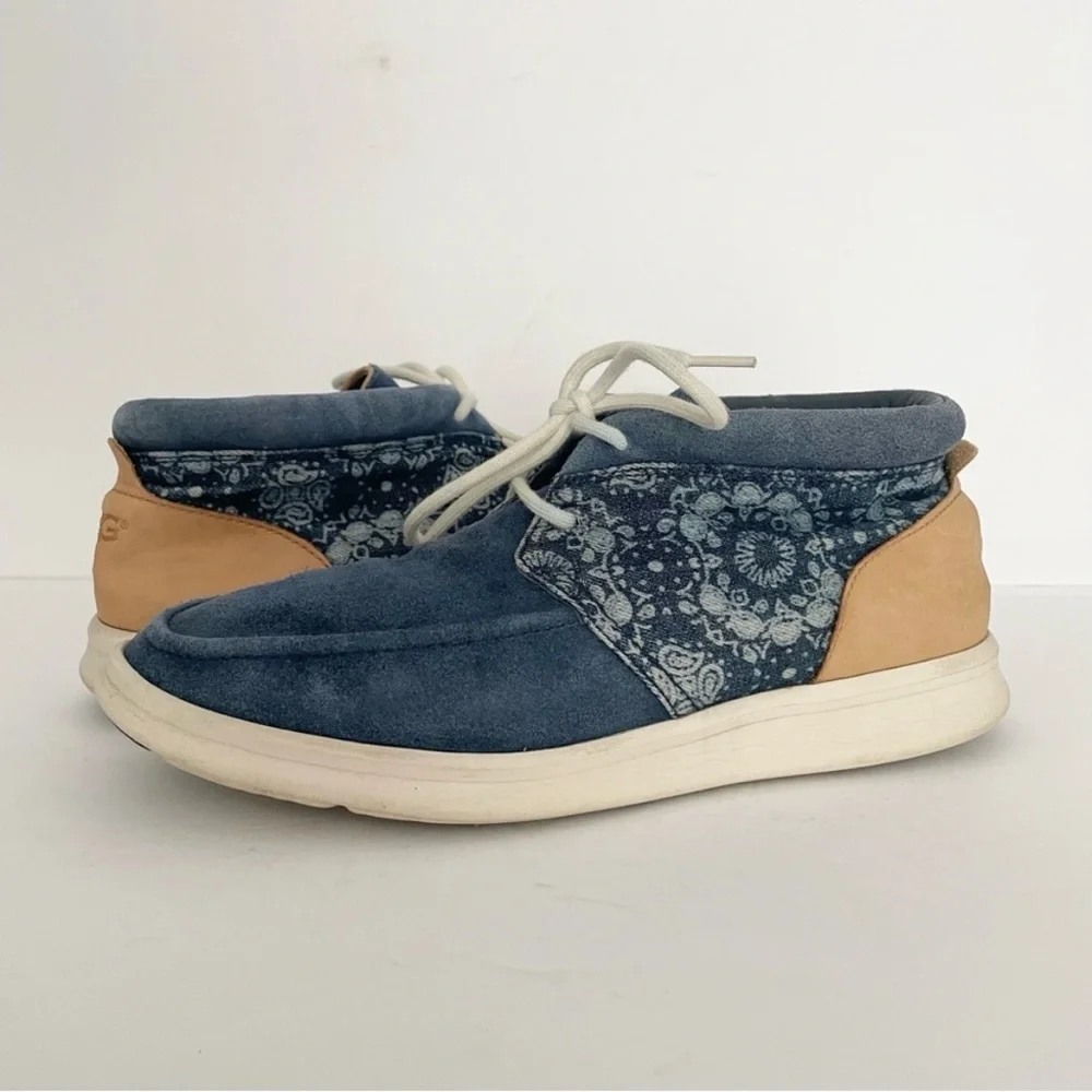UGG Hulman Bandana Blue Suede Denim Leather Chukka Ankle Sneakers Shoes